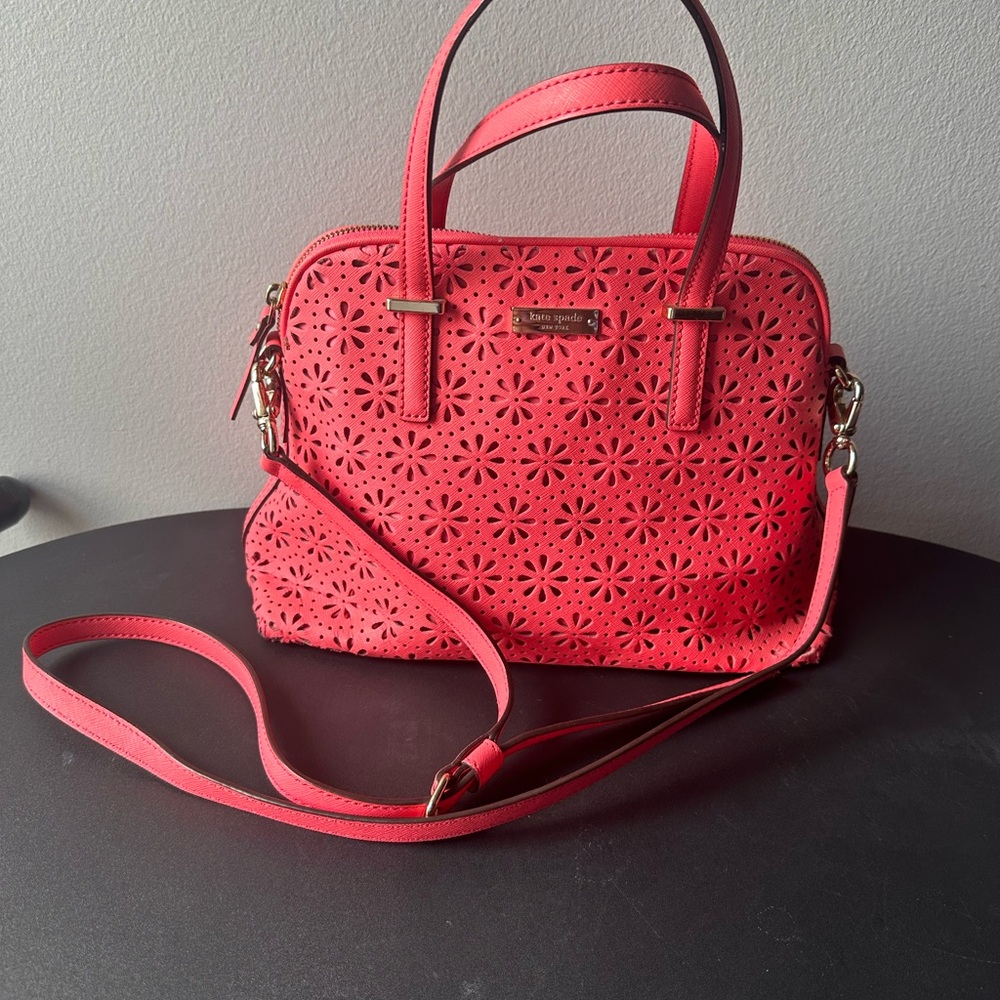 Vintage kate spade Coral Pink Floral Laser-Cut Crossbody Satchel
